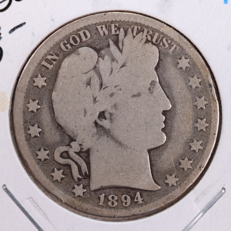 1894 Barber Silver Half Dollar., Good., Circulated Coin., Store