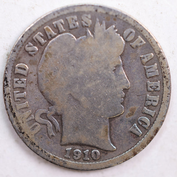 1910 Barber Silver Dime, Abt Good Circulated Coin, Store #DE0434