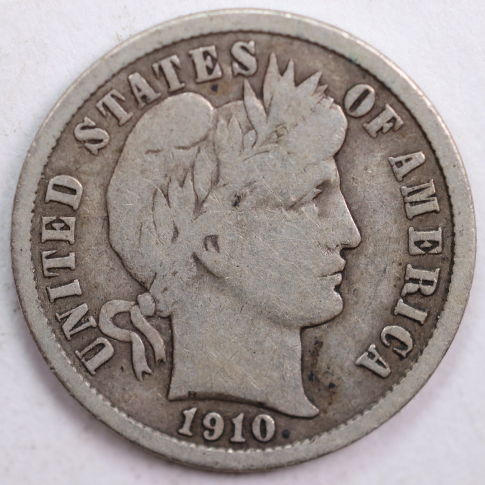 1910 Barber Dime, Very Good+ Circulated Coin, Store #DE0433