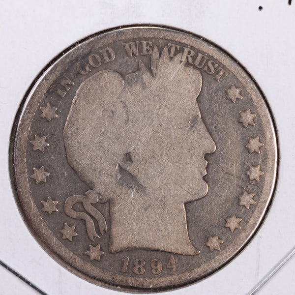 1894-S Barber Silver Half Dollar., About Good., Circulated Coin., Store #HR138