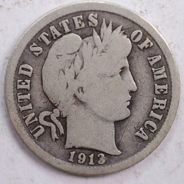 1913 Barber Silver Dime, Good Circulated Coin, Store #DE0431