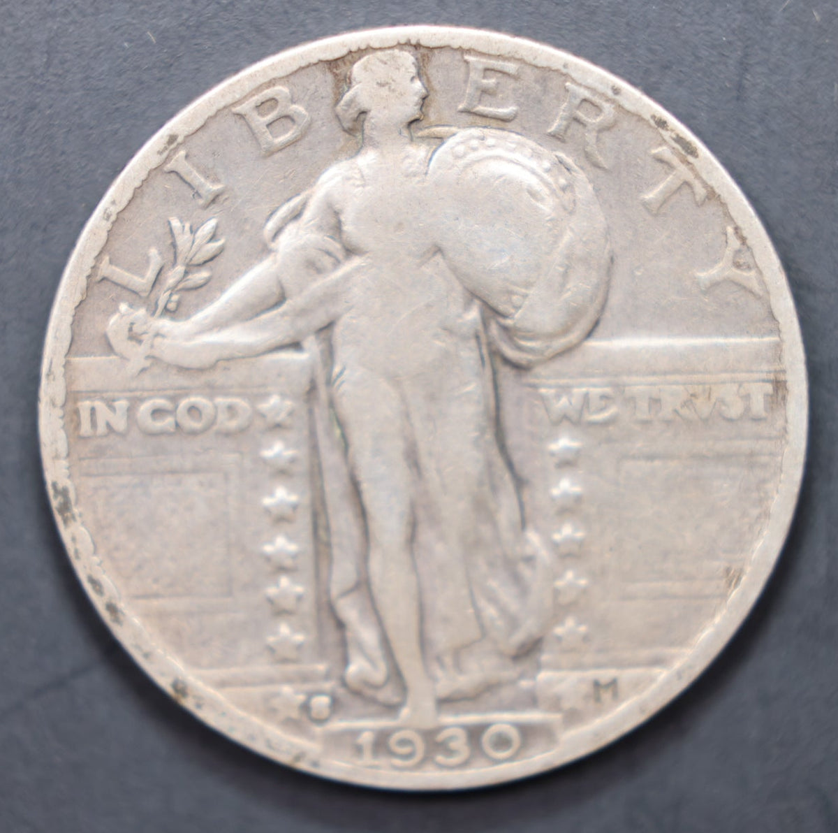 1930-S Standing Liberty Silver Quarter, Very Fine Circulated Coin, Store #QR1588.
