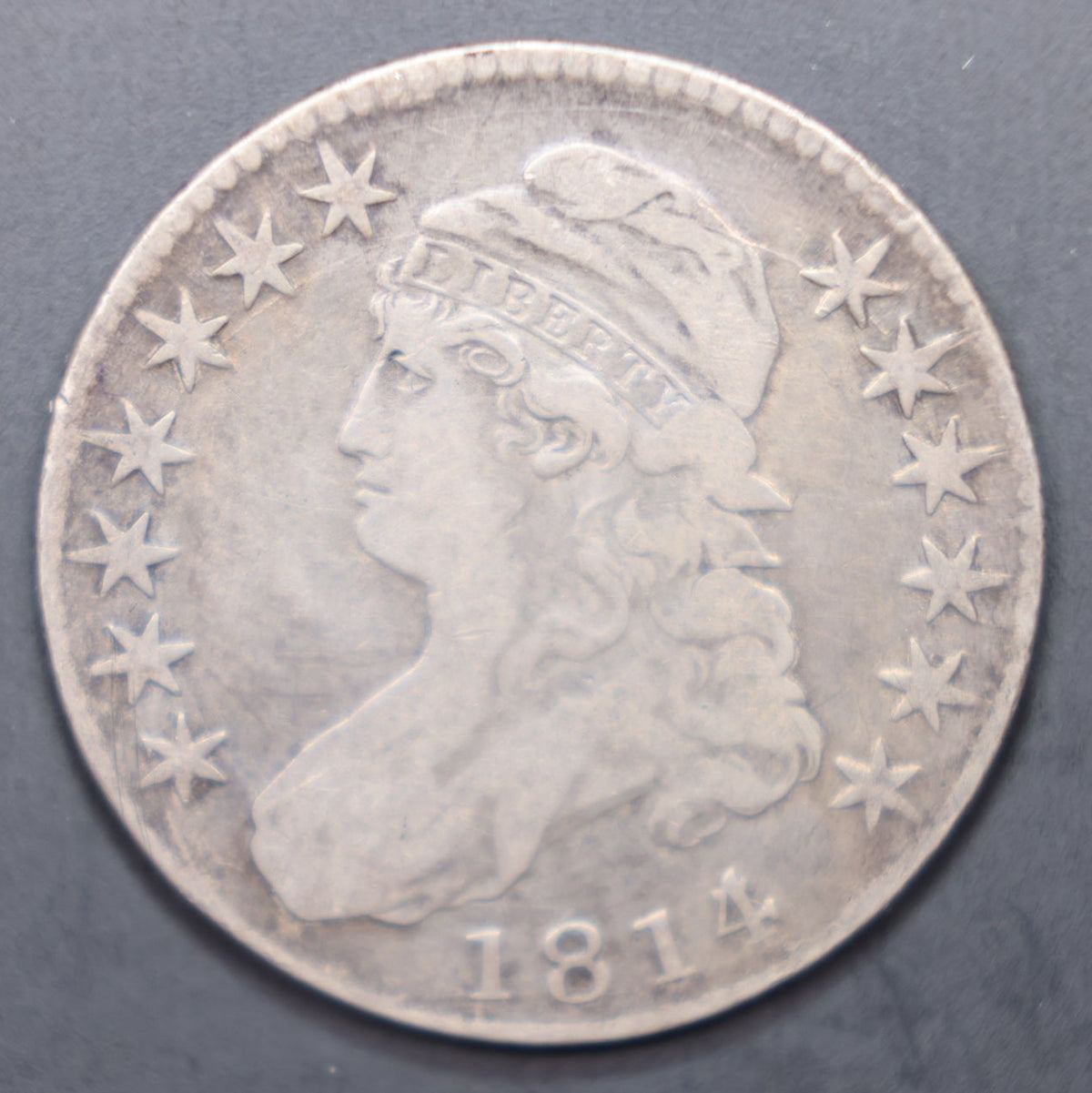 1814 Cap Bust Silver Half Dollar. Very Fine Circulated Coin, Store Sale #HR1929.