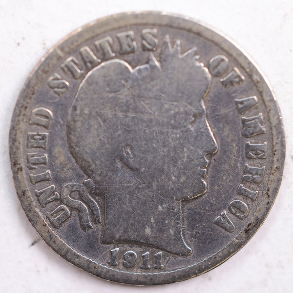 1911-D Barber Silver Dime, Good Circulated Coin, Store #DE0428
