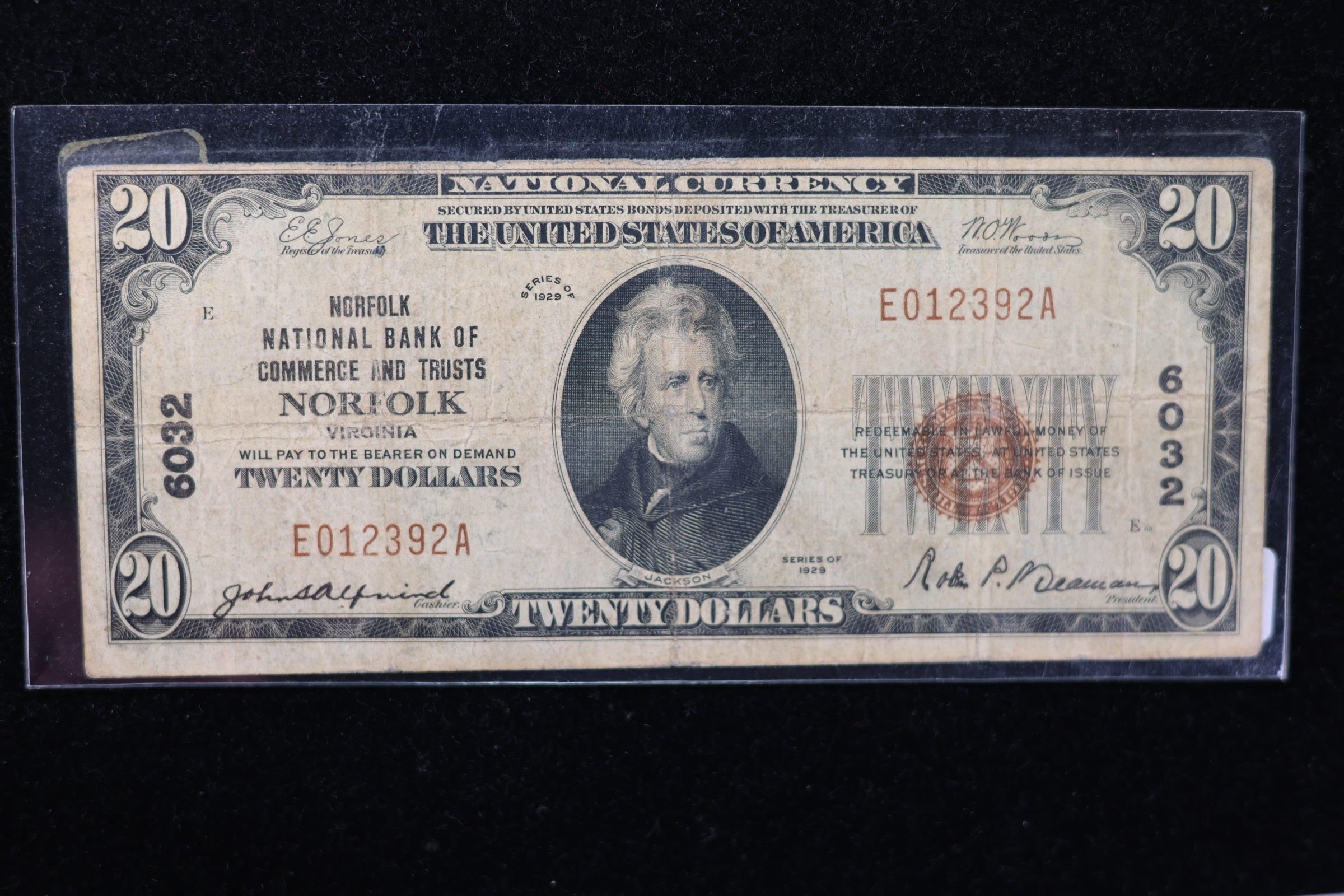 1929 $20 National Currency, 6032 "Norfolk". Choice Paper. Great Collectible. Store#23091304