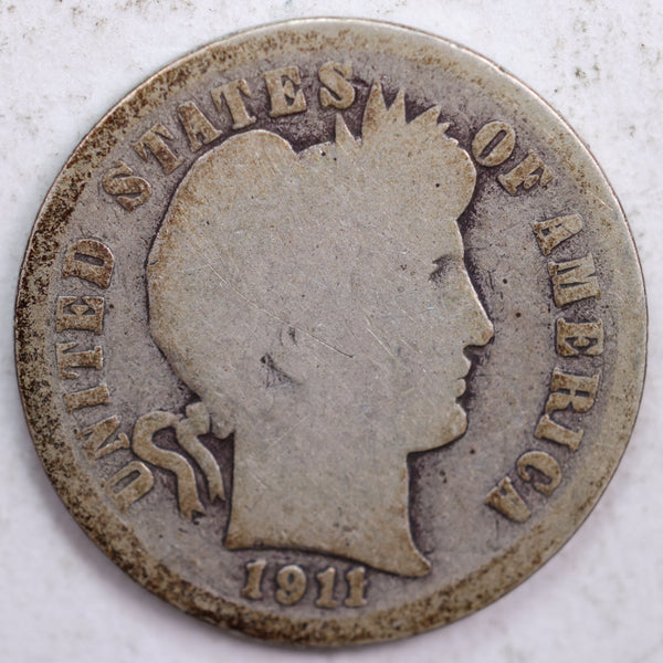 1911-D Barber Silver Dime, Abt Good Circulated Coin, Store #DE0426