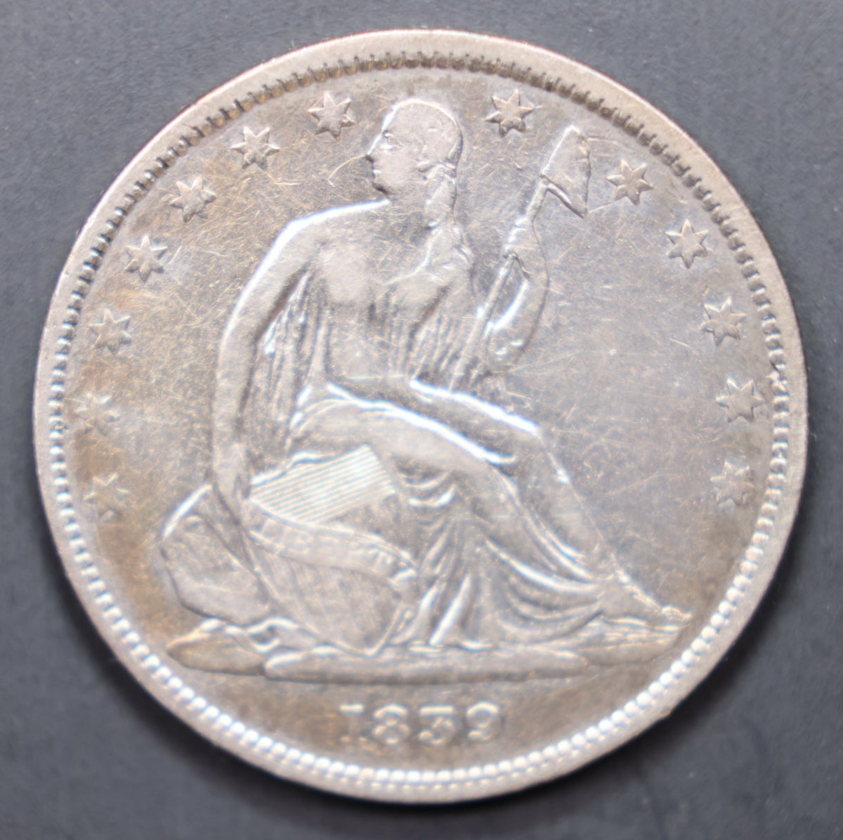 1839 Seated Liberty Silver Half Dollar, With Drape, Extra Fine. Store #HR2035.