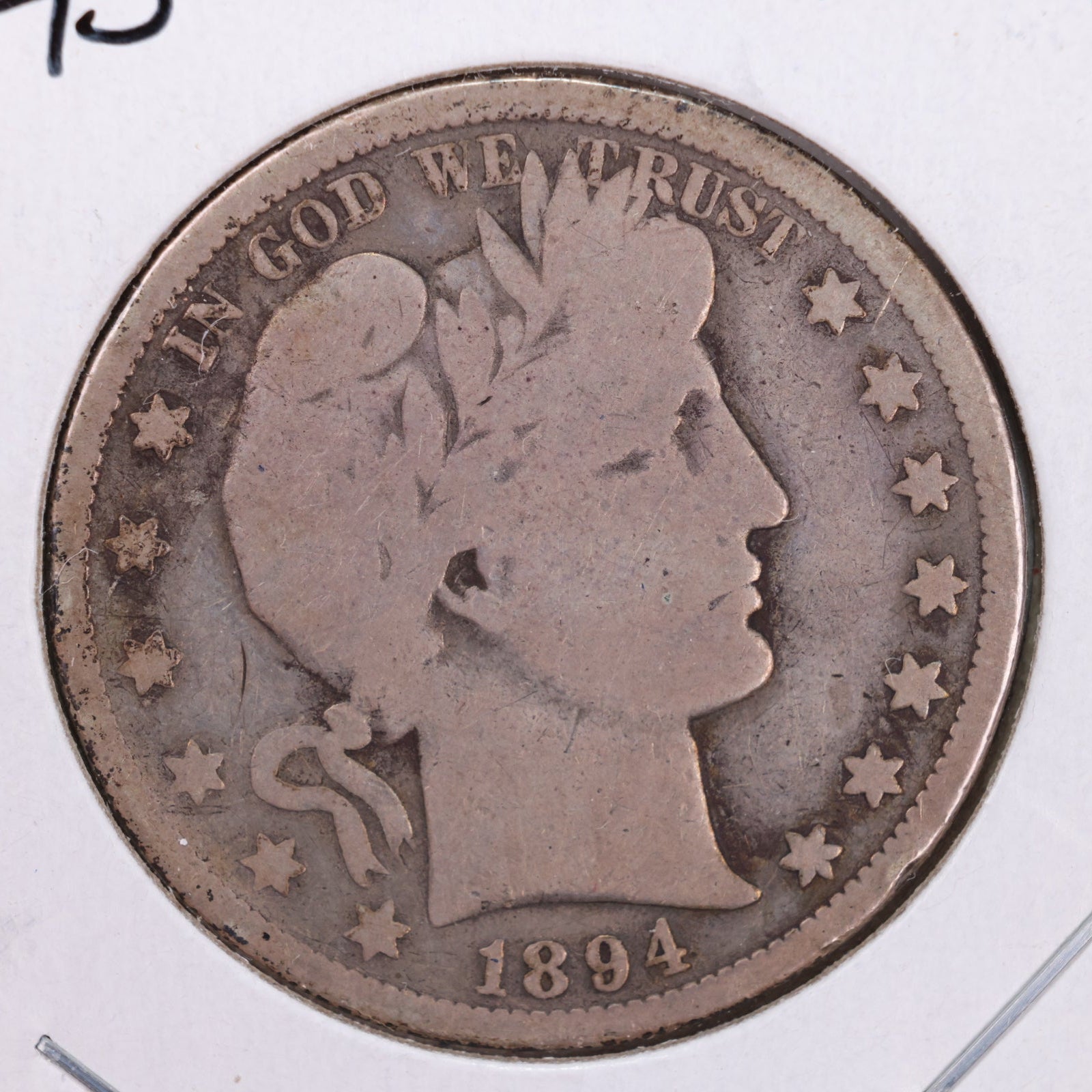 1894-S Barber Silver Half Dollar, Very Good Circulated Coin, Store #HR144