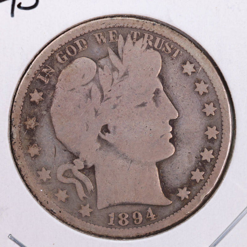 1894-S Barber Silver Half Dollar., Very Good., Circulated Coin., Store