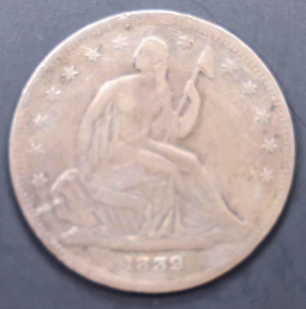 1839 Seated Liberty Silver Half Dollar, No Drape, Very Fine. Store #HR2036.