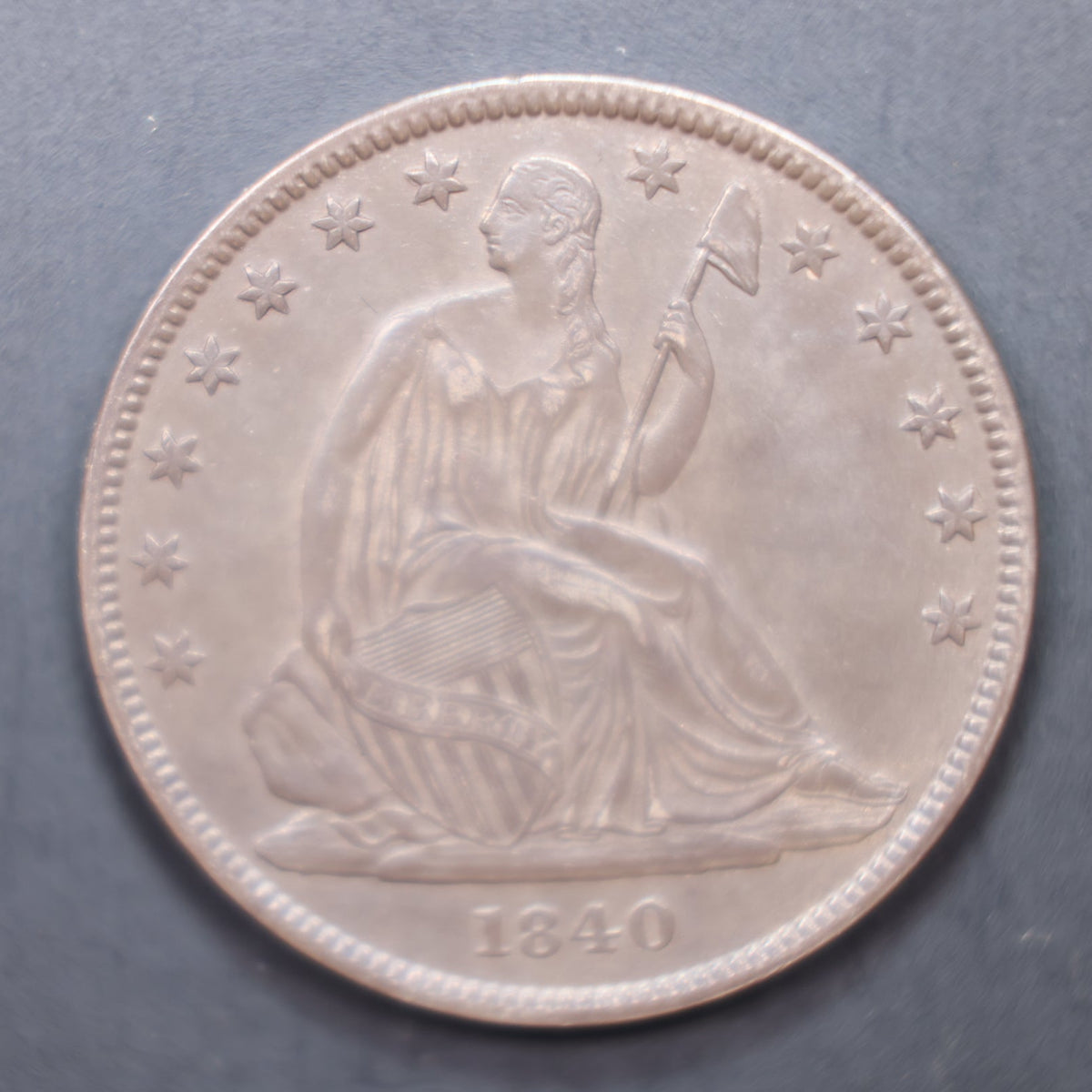 1840 (O) Seated Liberty Silver Half Dollar, Med Letters, About Uncirculated Coin, Store #HR2036.