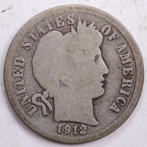 1912 Barber Silver Dime, Good Circulated Coin, Store #DE0422