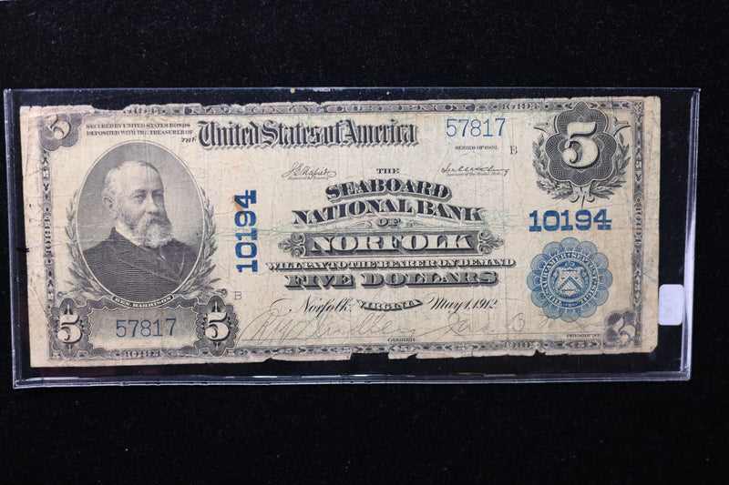 1912 National Currency, #10194, "Norfolk",  Great Collectible. Store#23091313
