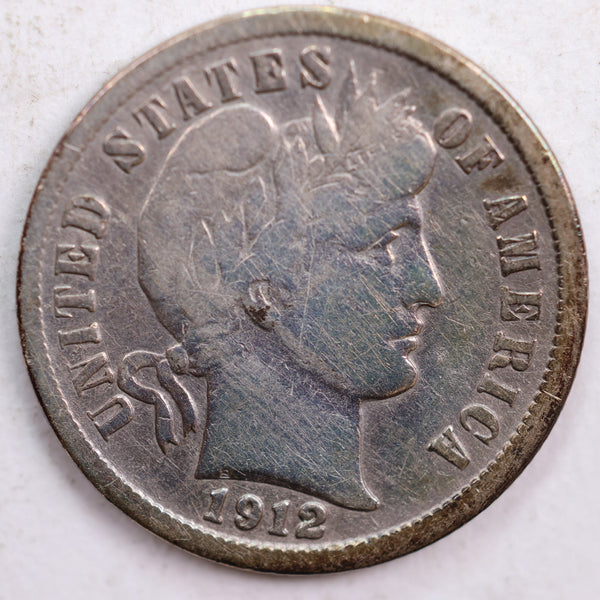 1912-S Barber Silver Dime, Very Good Circulated Coin, Store #DE0417