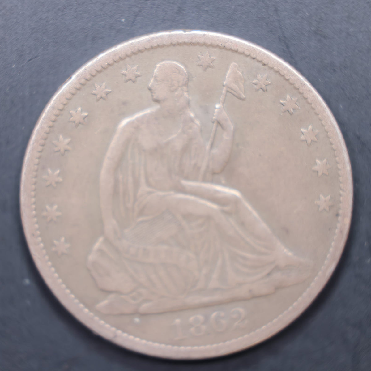1862-S Seated Liberty Silver Half Dollar, Extra Fine Circulated Coin, Store #HR2067.