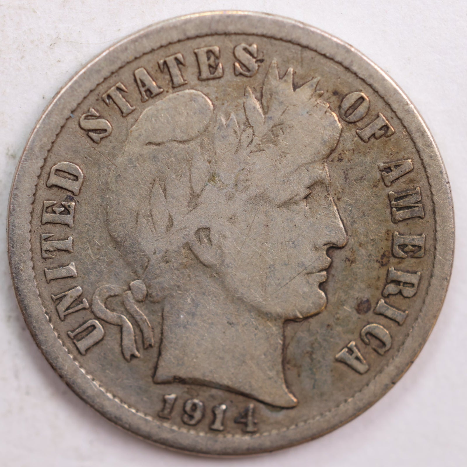 1914-S Barber Silver Dime, Good Circulated Coin, Store #DE0415