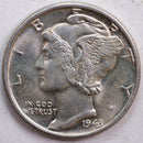 1943-D Mercury Silver Dime, Mint State Uncirculated Coin, Store