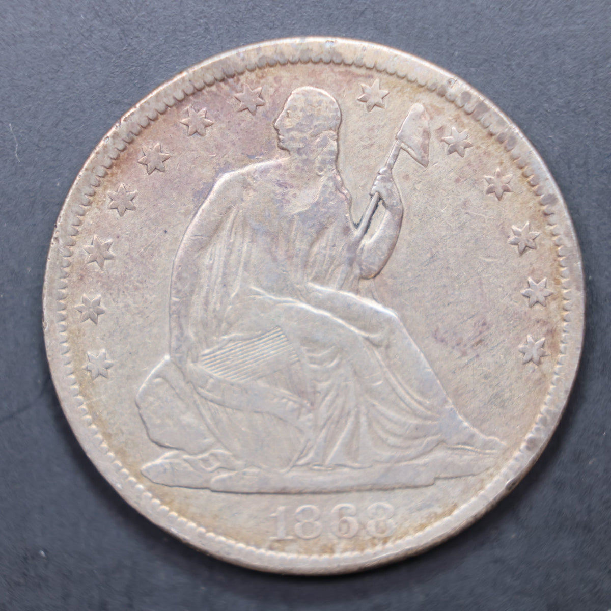 1868-S Seated Liberty Silver Half Dollar, Very Fine Circulated Coin, Store #HR2073.