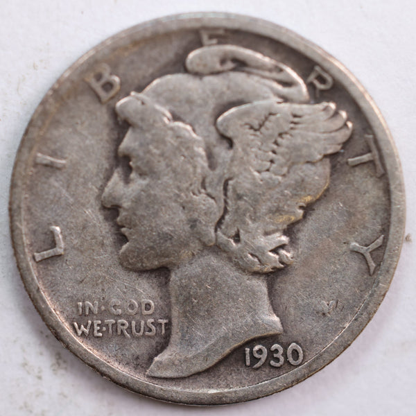 1929-S Mercury Silver Dime, Fine Circulated Coin, Store #DE0408