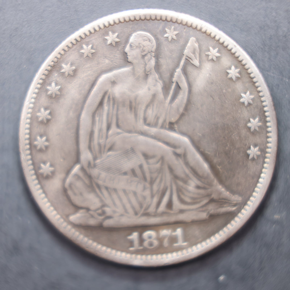 1871-CC Seated Liberty Silver Half Dollar, Extra Fine Coin, Store #HR2076