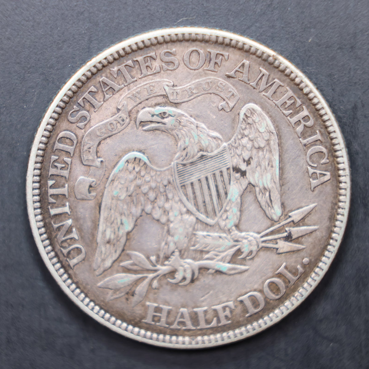 1872 Seated Liberty Silver Half Dollar, About Uncirculated Coin, Store #HR2078.