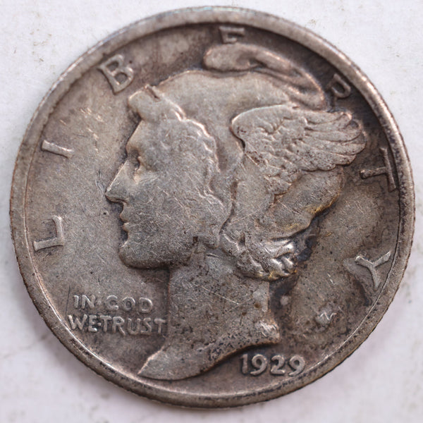 1929 Mercury Silver Dime, Fine Circulated Coin, Store #DE0403