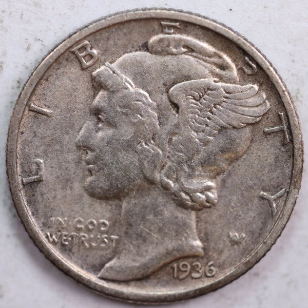 1936 Mercury Silver Dime, Extra Fine Circulated Coin, Store #DE0402