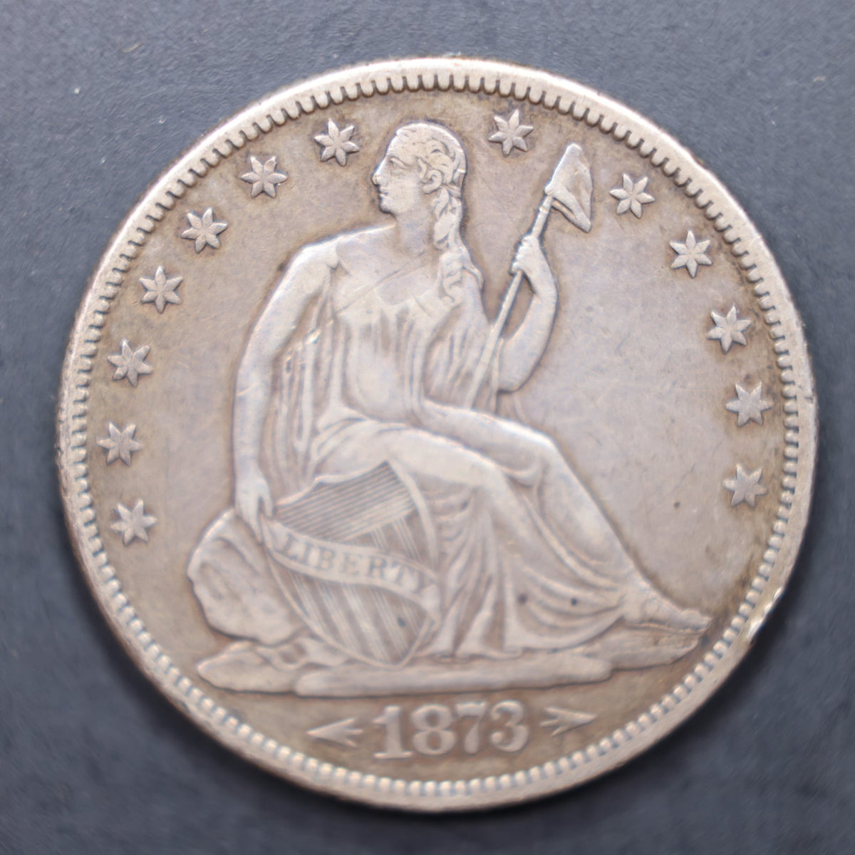 1873 Seated Liberty Silver Half Dollar, Extra Fine Circulated Coin, Store #HR2080.
