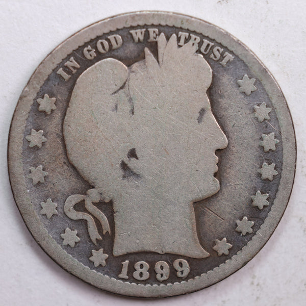 1899 Barber Silver Quarter, Circulated Coin. Store #QR590