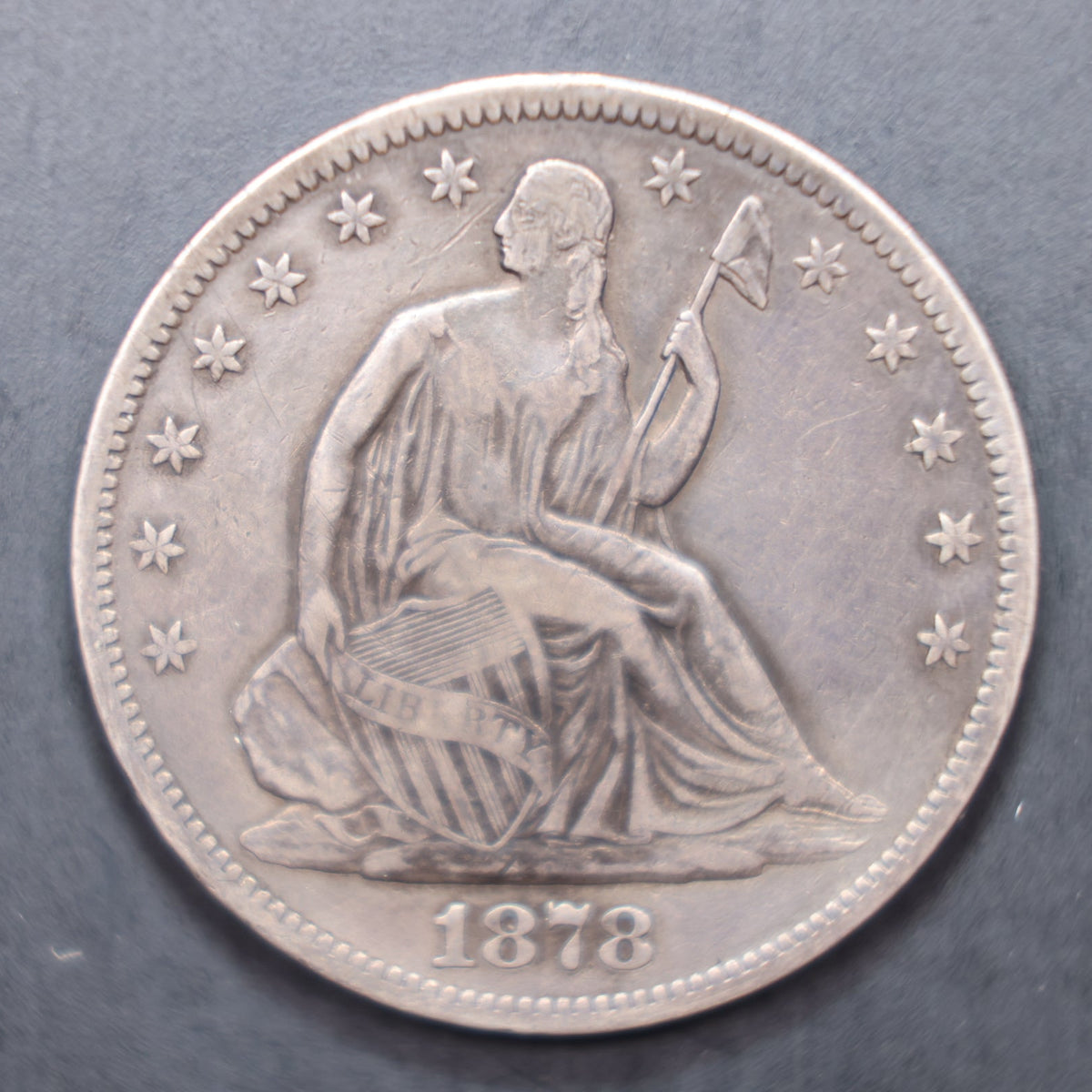 1878-CC Seated Liberty Silver Half Dollar, Very Fine Circulated Coin, Store #HR2083.