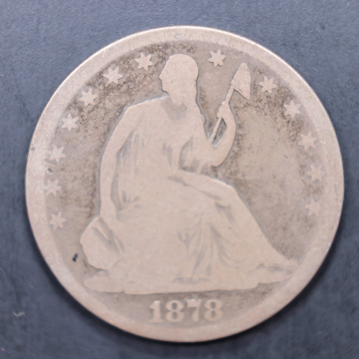 1878-CC Seated Liberty Silver Half Dollar, Good Circulated Coin, Store #HR2084.