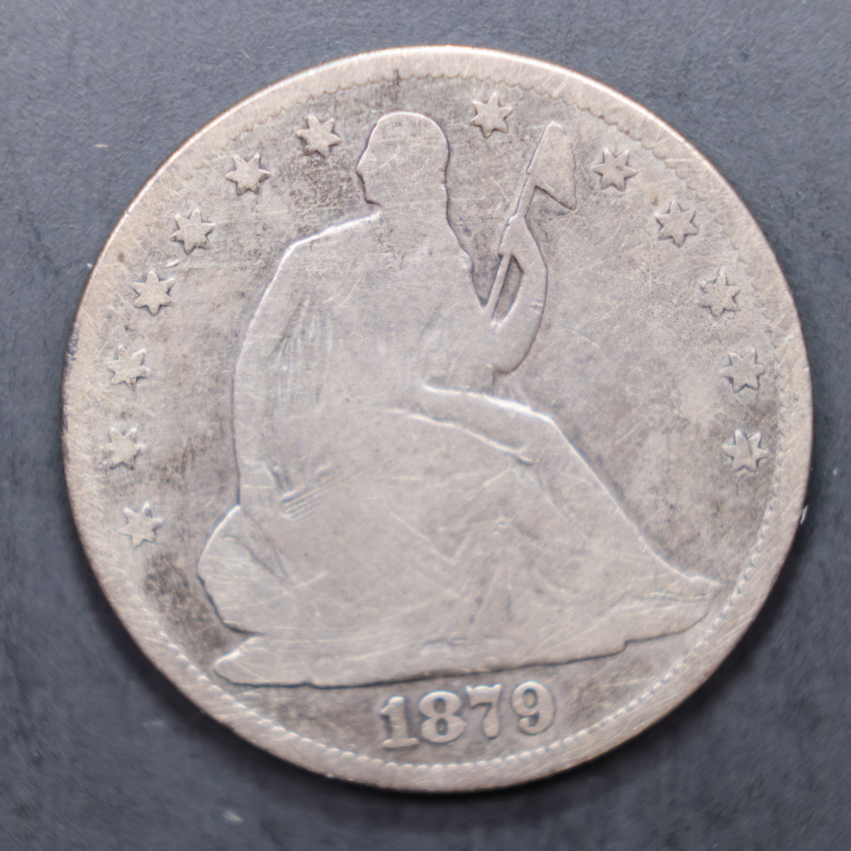 1879 Seated Liberty Silver Half Dollar, Good Circulated Coin, Store #HR2085.