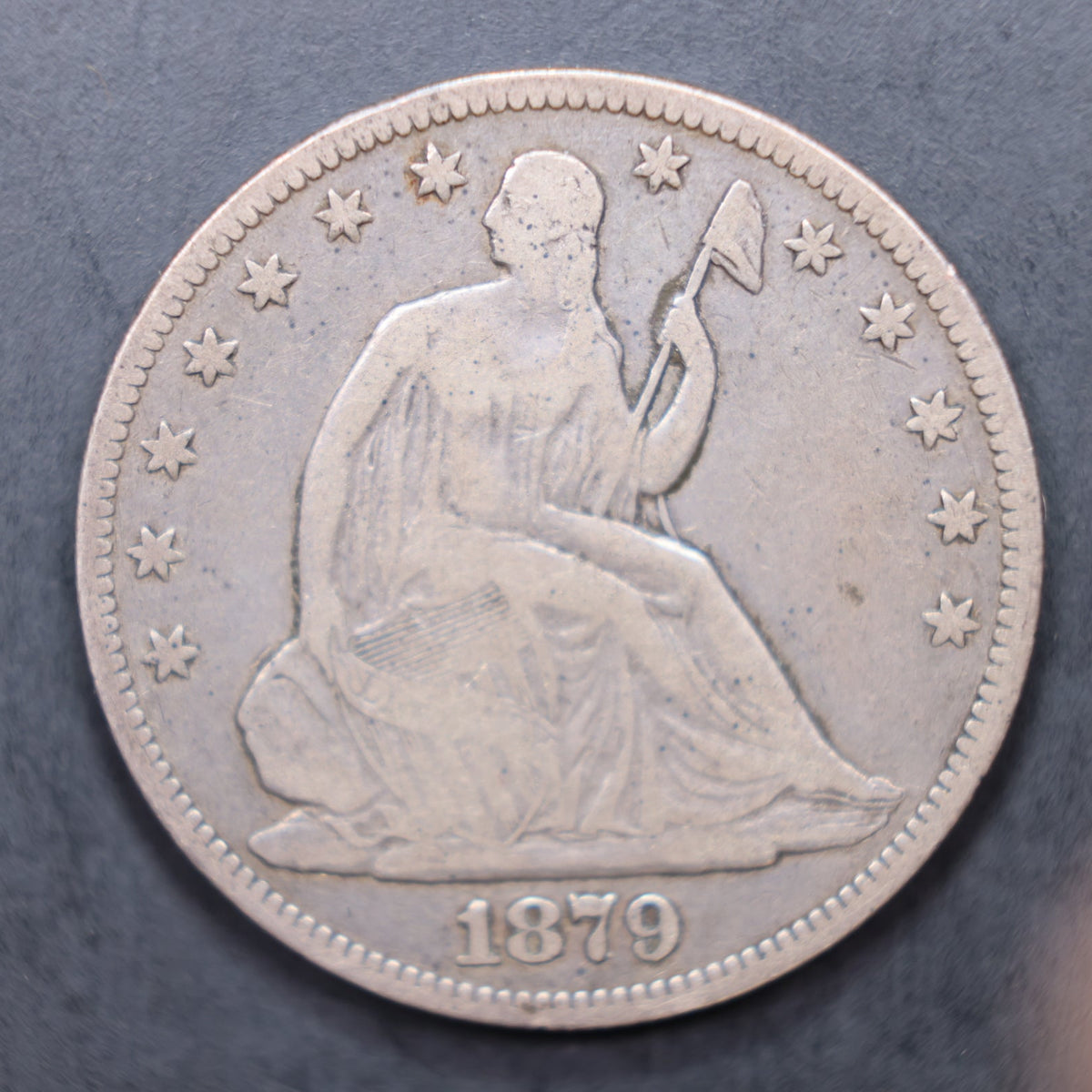 1879 Seated Liberty Silver Half Dollar, Very Good Circulated Coin, Store #HR2086.
