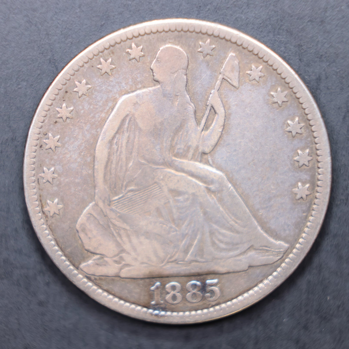 1885 Seated Liberty Silver Half Dollar, Fine Circulated Coin, Store #HR2096.