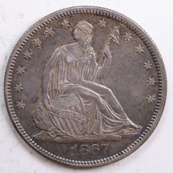 1867 Seated Liberty Half Dollar, Mint State Uncirculated Coin, Store #HR0741