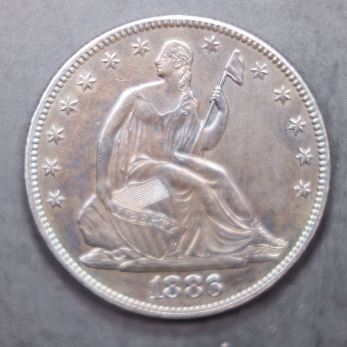 1886 Seated Liberty Silver Half Dollar, Mint State Uncirculated Coin, Store #HR2098.
