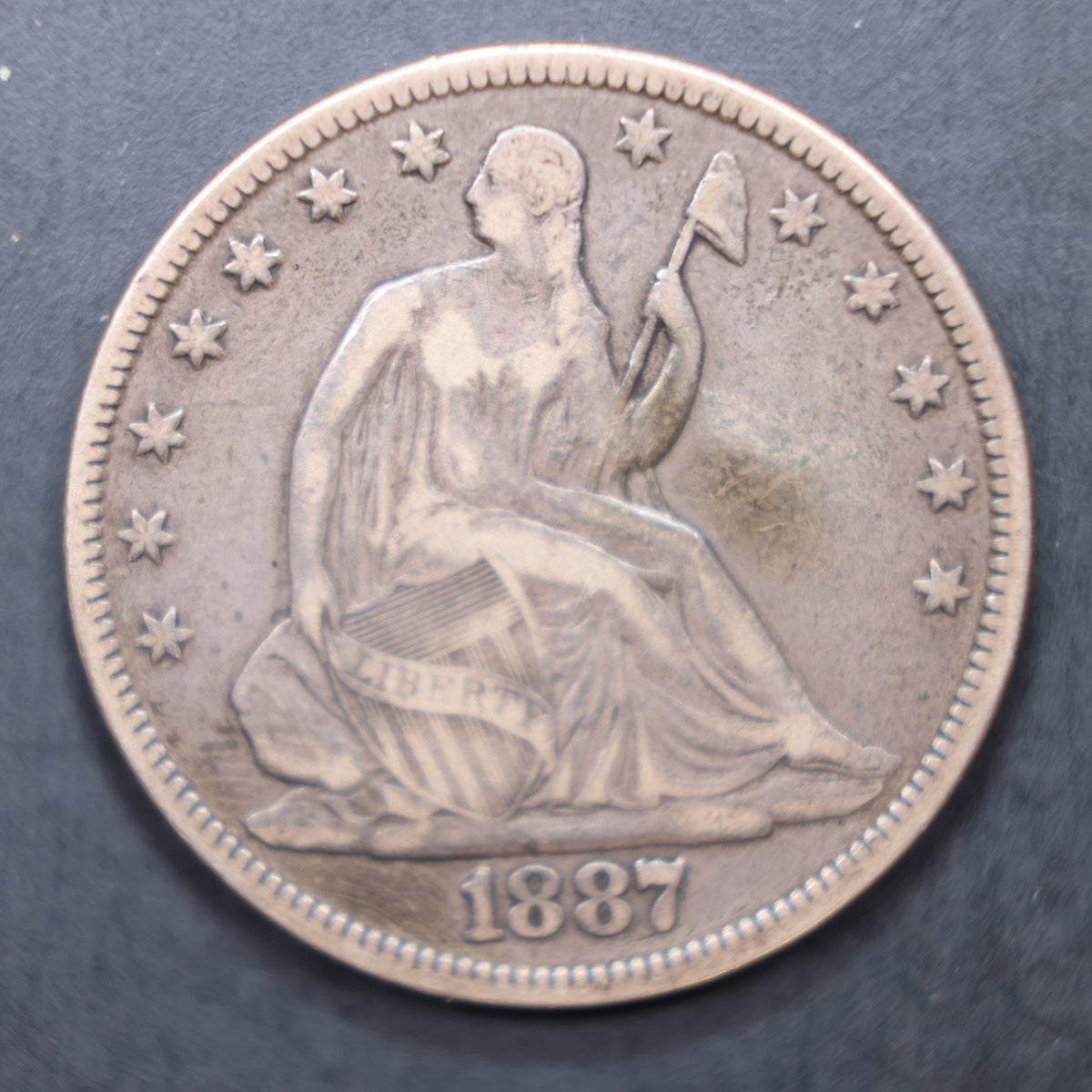 1887 Seated Liberty Silver Half Dollar, Very Fine + Circulated Coin, Store #HR2119.