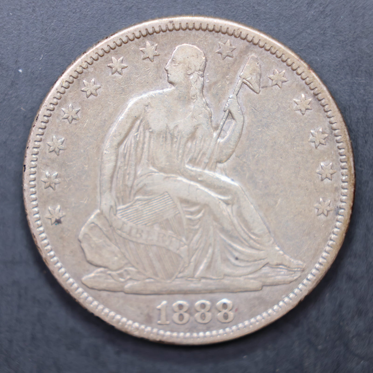 1888 Seated Liberty Silver Half Dollar, Very Fine + Circulated Coin, Store #HR2120.