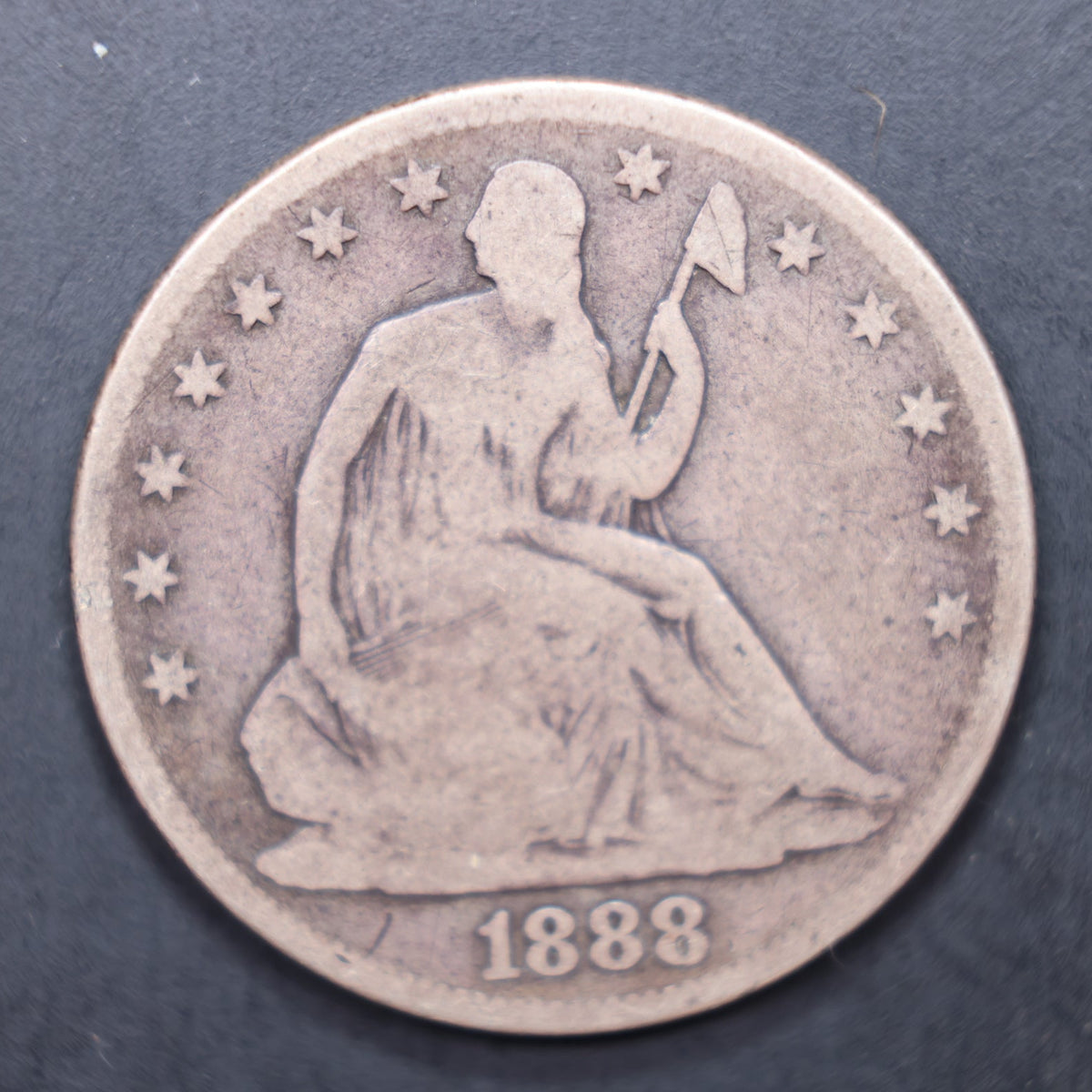 1888 Seated Liberty Silver Half Dollar, Good + Circulated Coin, Store #HR2122.