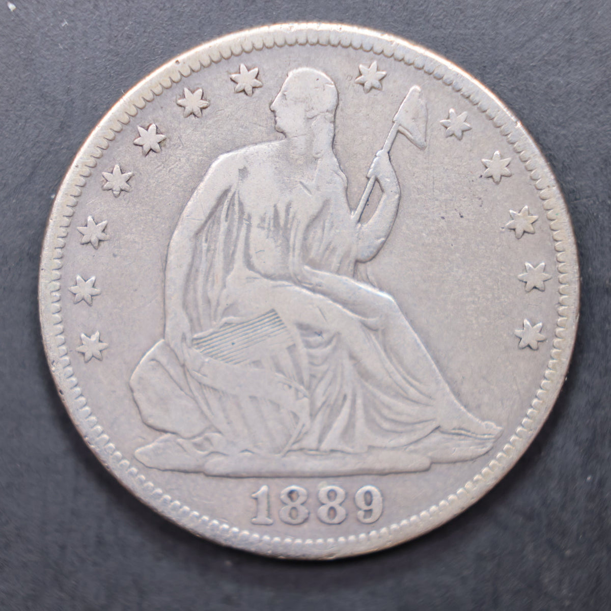 1889 Seated Liberty Silver Half Dollar, Fine Details Circulated Coin, Store #HR2123.