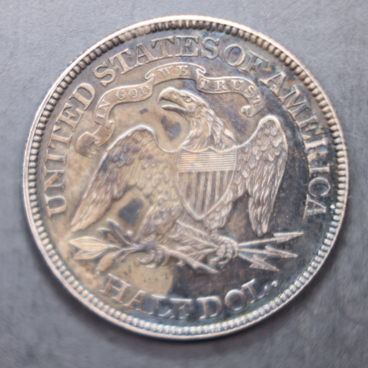 1890 Seated Liberty Silver Half Dollar, Mint State Uncirculated Toned Coin, Store #HR2125