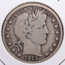 1913 Barber Half Dollar, Very Good Circulated Coin, Store