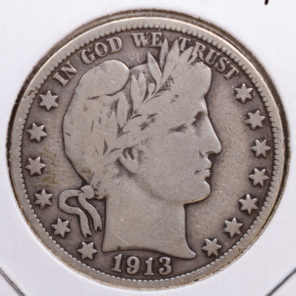 1913 Barber Half Dollar, Very Good Circulated Coin, Store #HR0737