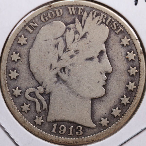 1913 Barber Half Dollar, Good+ Circulated Coin, Store #HR0735
