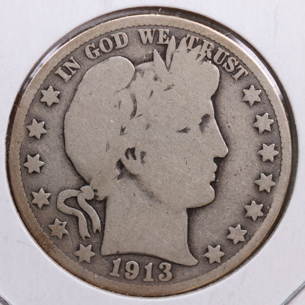 1913-D Barber Half Dollar, Good Circulated Coin, Store #HR0734
