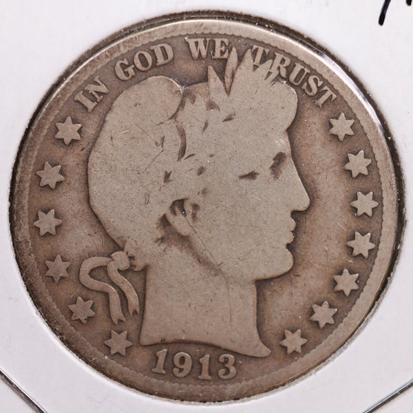 1913-D Barber Half Dollar, Good Circulated Coin, Store #HR0732