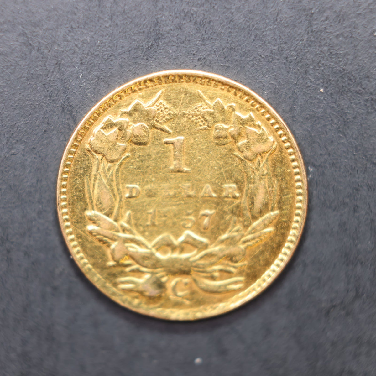 1857-C Gold Indian Princess Head, $1 Gold Piece, Ex-Jewelry Piece, Store #G019.