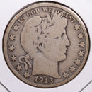 1913-S Barber Half Dollar, Very Good Circulated Coin, Store