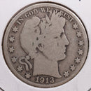 1913-S Barber Half Dollar, Good Circulated Coin, Store