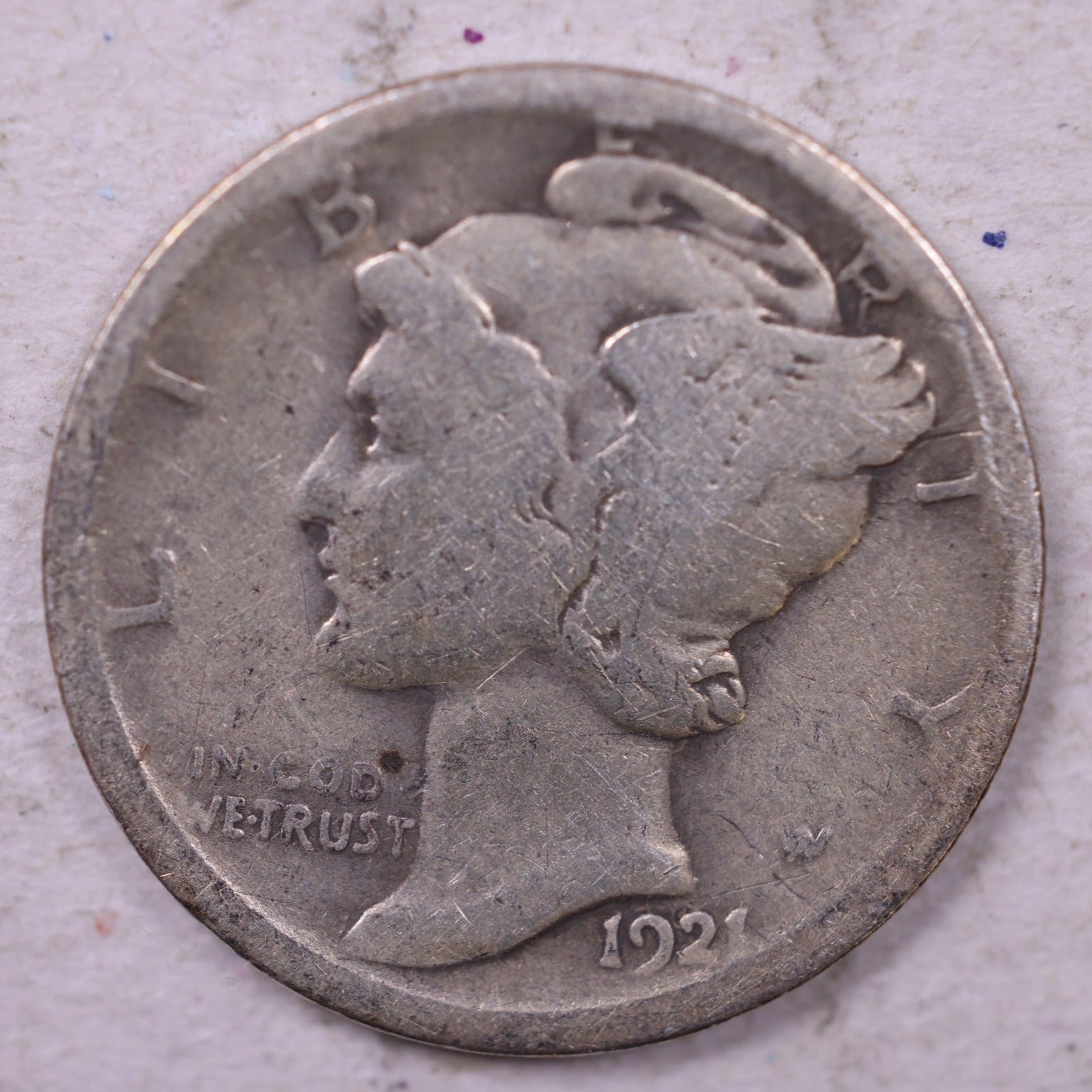 1921-D Mercury Silver Dime., Very Good., Store  #19829